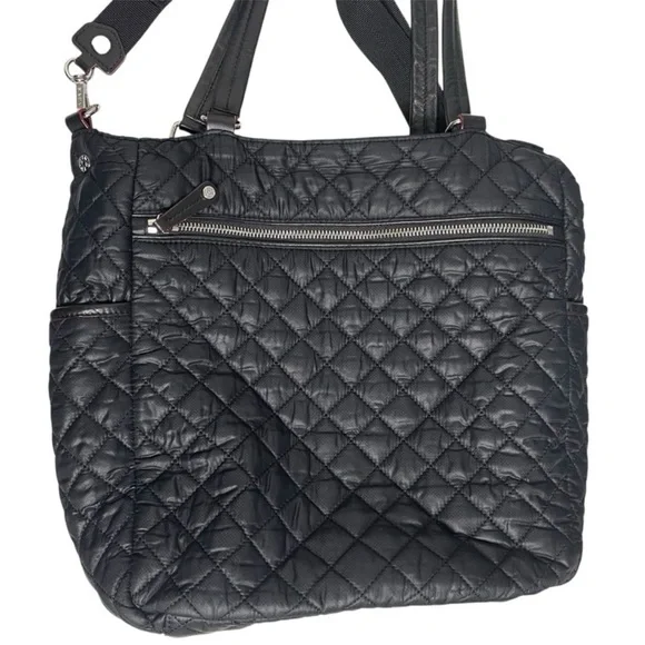 MZ WALLACE Medium Crosby Quilted Nylon Black Crossbody Magazine Tote Purse Bag - Picture 3 of 9